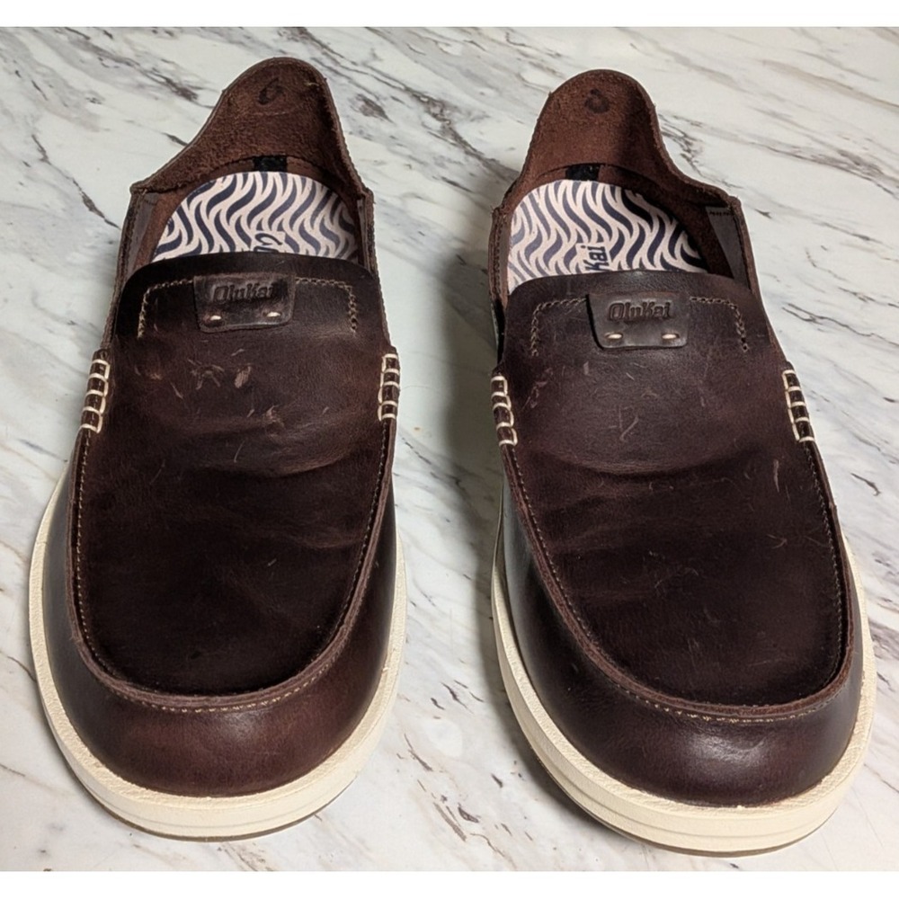 OluKai Kakaha Men's Brown Leather Slip On Loafers Drop-In Heel Size 13